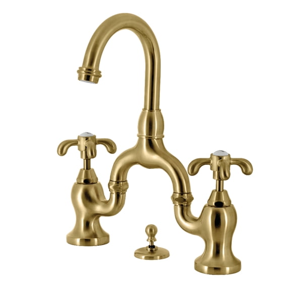 Kingston Brass KS7997TX French Country Brushed Brass Bridge Bathroom Faucet with Matching Pop-up