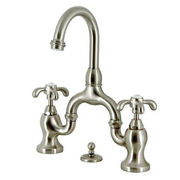 Kingston Brass KS7998TX French Country Bridge Solid Brass Bathroom Faucet with Matching Pop-up Drain, Brushed Nickel