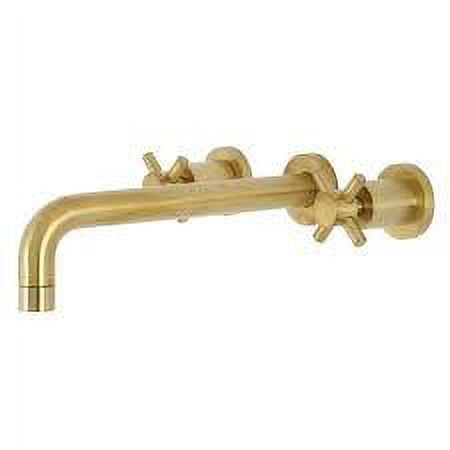 Brushed Brass Double Handle Wall Mount Tub Faucet