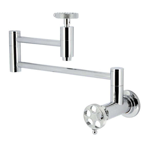 Kingston Brass KS8101RKX Webb Wall Mount Pot Filler Faucet with Knurled Handle, Polished Chrome
