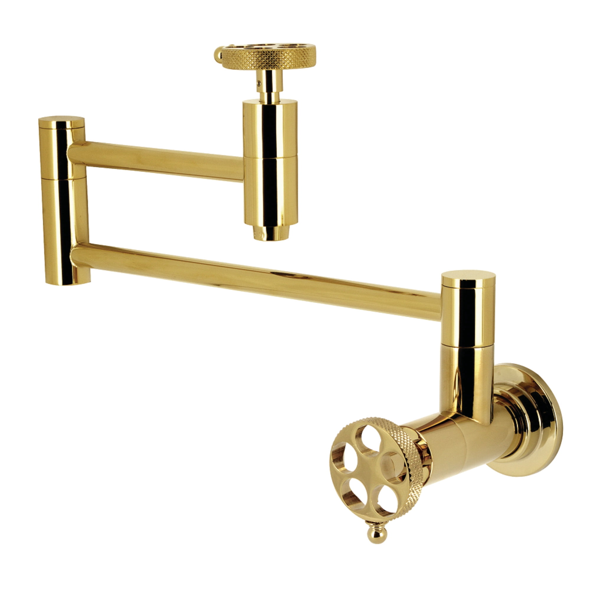 Kingston Brass KS8102RKX Webb Wall Mount Pot Filler Faucet with Knurled Handle, Polished Brass