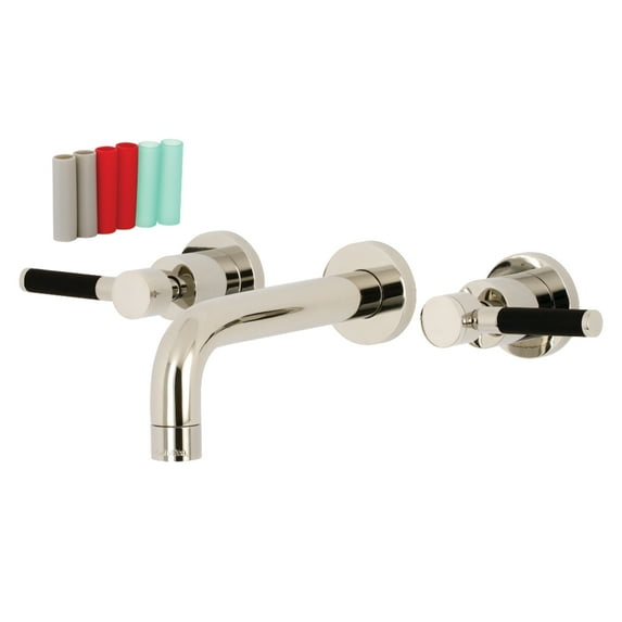 Kingston Brass KS8126DKL Kaiser Double-Handle 3-Hole Wall Mount Bathroom Faucet in Polished Nickel