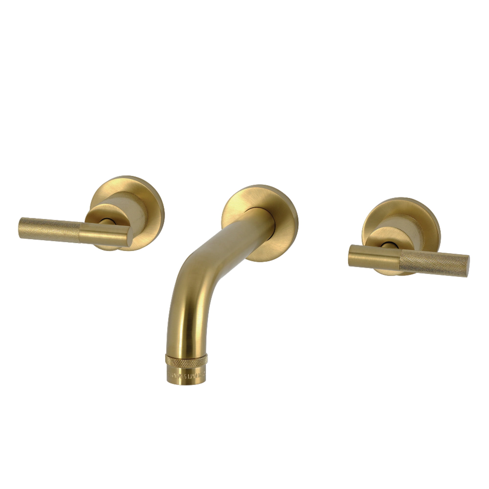 Kingston Brass KS8127KNL Convergent Double-Handle 3-Hole Wall Mount Bathroom Faucet with Knurled Handle in Brushed Brass