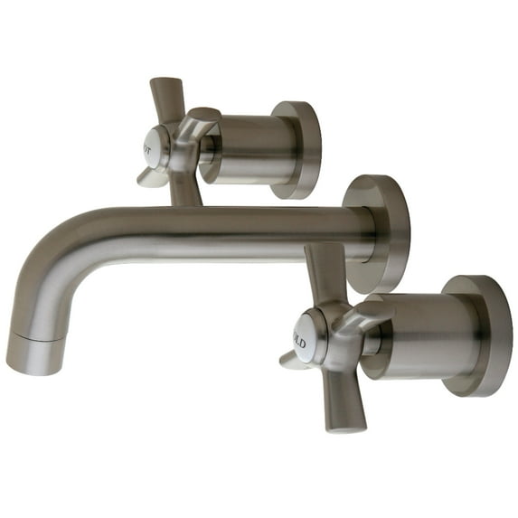 Kingston Brass KS8128ZX Millennium Double-Handle 3-Hole Wall Mount Bathroom Faucet in Brushed Nickel