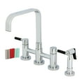 thumbnail image 1 of Kingston Brass KS8251DKLBS Kaiser Two-Handle 4-Hole Deck Mount Bridge Kitchen Faucet with Brass Side Sprayer in Polished Chrome, 1 of 8