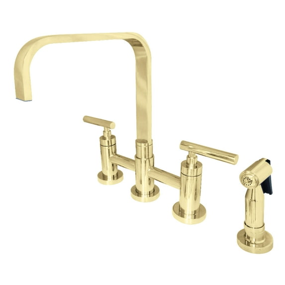 Kingston Brass KS8252CMLBS Manhattan Bridge Kitchen Faucet with Brass Side Sprayer, Polished Brass