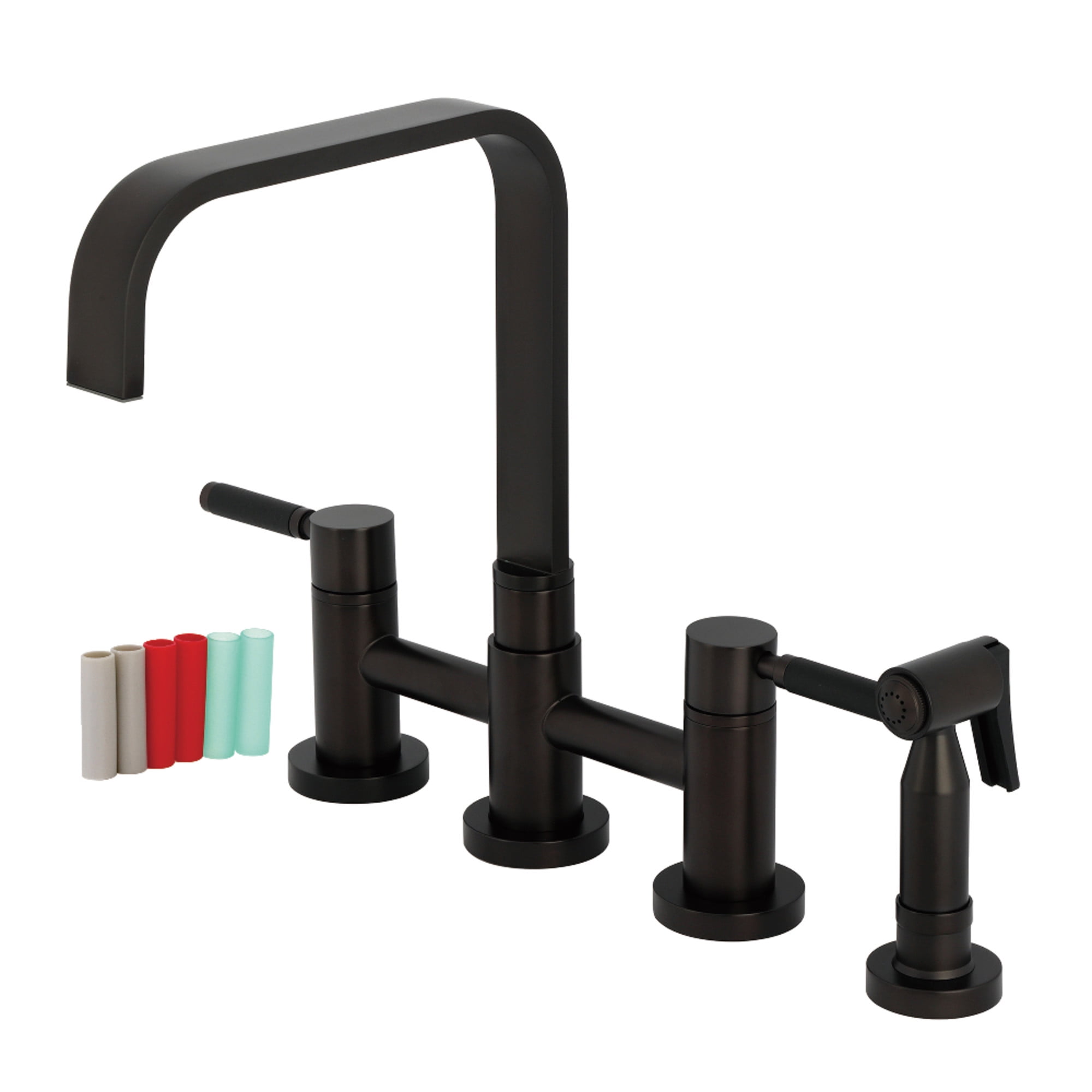 Kingston Brass KS8255DKLBS Kaiser Two-Handle 4-Hole Deck Mount Bridge Kitchen Faucet with Brass Side Sprayer in Oil Rubbed Bronze