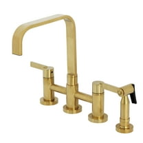 Kingston Brass KS8257CTLBS Continental Two-Handle 4-Hole Deck Mount Bridge Kitchen Faucet with Brass Side Sprayer in Brushed Brass