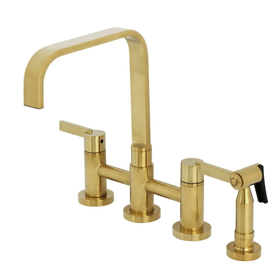 Kingston Brass KS8257CTLBS Continental Two-Handle 4-Hole Deck Mount Bridge Kitchen Faucet with Brass Side Sprayer in Brushed Brass