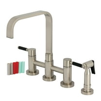 Kingston Brass KS8258DKLBS Kaiser Two-Handle 4-Hole Deck Mount Bridge Kitchen Faucet with Brass Side Sprayer in Brushed Nickel