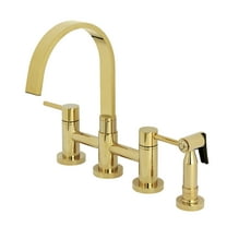 Kingston Brass KS8262DLBS Concord Two-Handle 4-Hole Deck Mount Bridge Kitchen Faucet with Brass Side Sprayer in Polished Brass