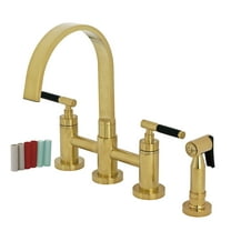 Kingston Brass KS8267CKLBS Kaiser Two-Handle 4-Hole Deck Mount Bridge Kitchen Faucet with Brass Side Sprayer in Brushed Brass