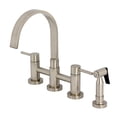 thumbnail image 1 of Kingston Brass KS8268DLBS Concord Two-Handle 4-Hole Deck Mount Bridge Kitchen Faucet with Brass Side Sprayer in Brushed Nickel, 1 of 8