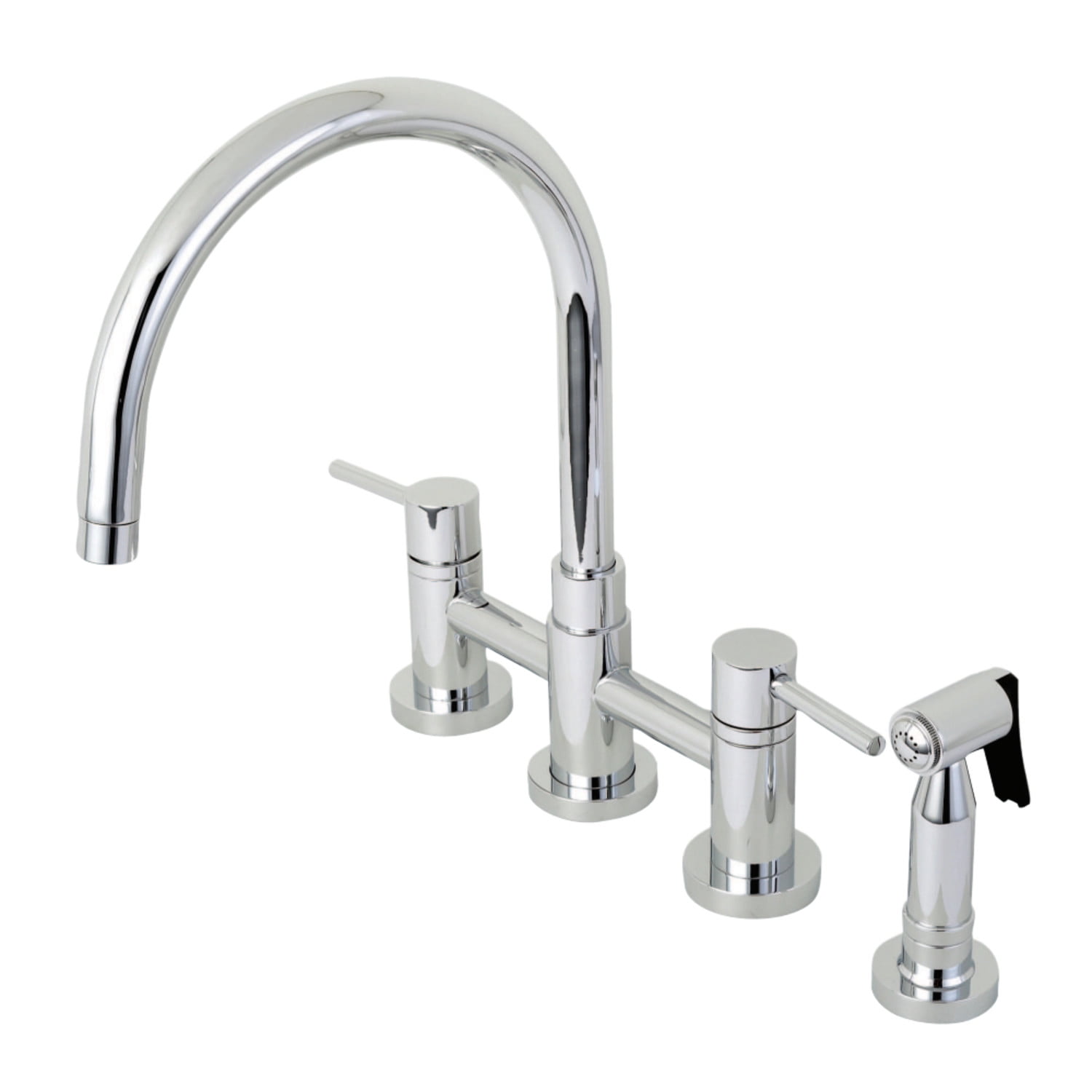 Kingston Brass KS8271DLBS Concord Two-Handle Bridge Kitchen Faucet with Brass Side Sprayer, Polished Chrome