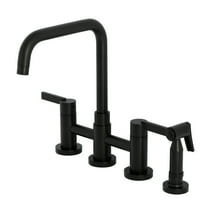Kingston Brass KS8280CTLBS Continental Two-Handle 4-Hole Deck Mount Bridge Kitchen Faucet with Brass Side Sprayer in Matte Black