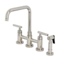 thumbnail image 1 of Kingston Brass KS8286CMLBS Manhattan Two-Handle 4-Hole Deck Mount Bridge Kitchen Faucet with Brass Side Sprayer in Polished Nickel, 1 of 8