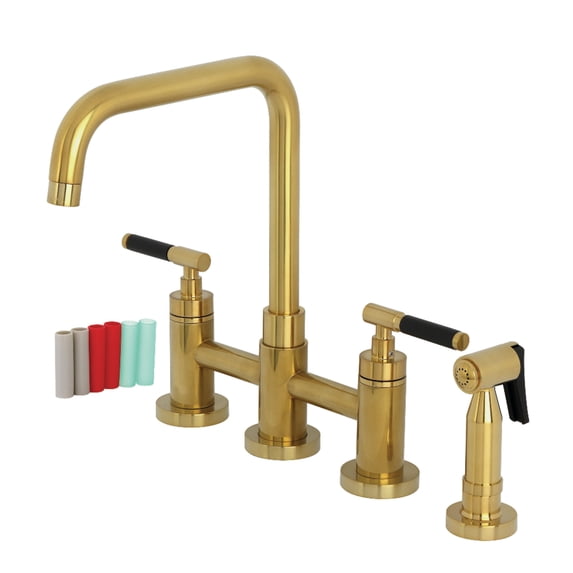 Kingston Brass KS8287CKLBS Kaiser Two-Handle 4-Hole Deck Mount Bridge Kitchen Faucet with Brass Side Sprayer in Brushed Brass
