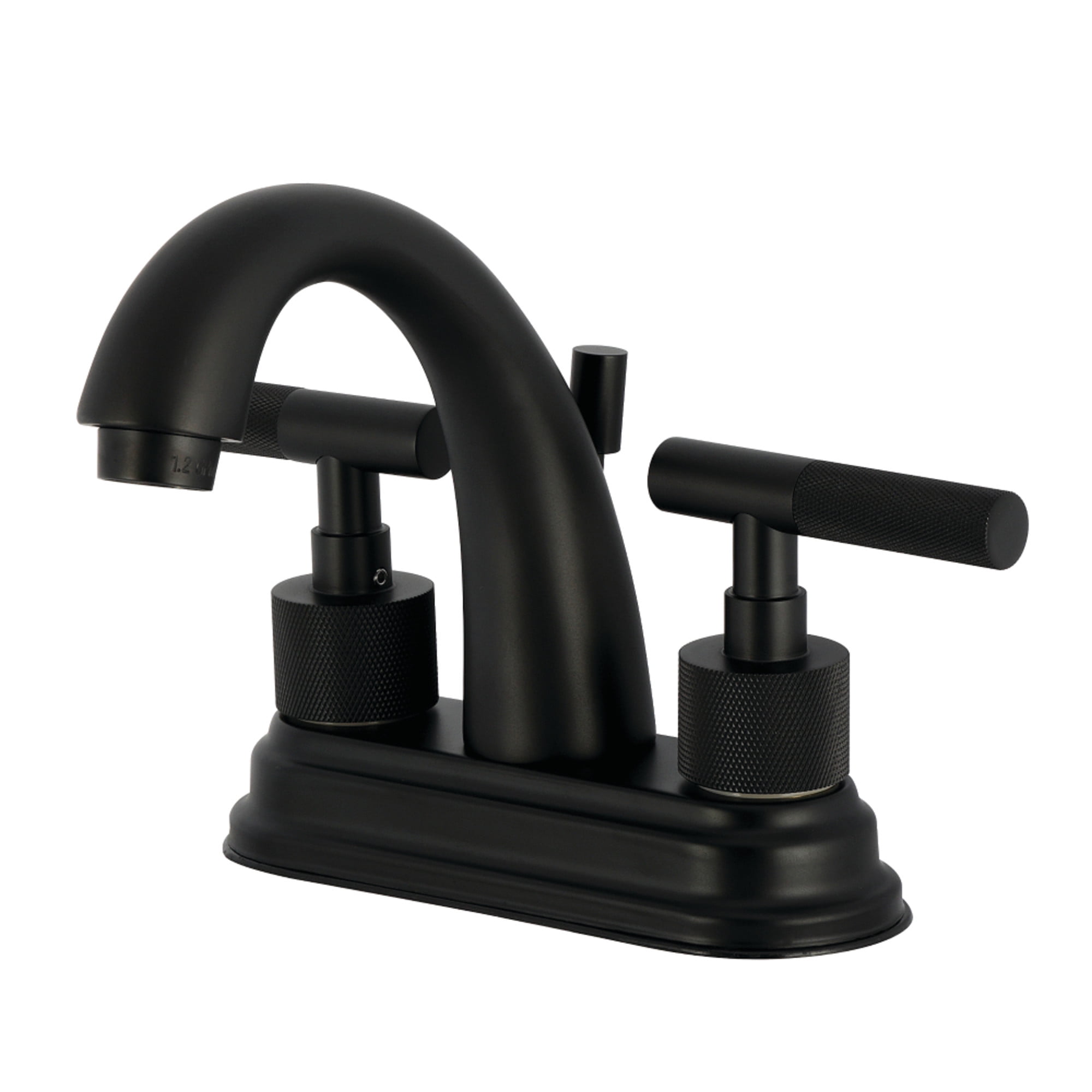 Kingston Brass KS8610KNL Knurled Double-Handle 3-Hole Deck Mount 4-Inch Centerset Bathroom Faucet with Brass Pop-Up in Matte Black