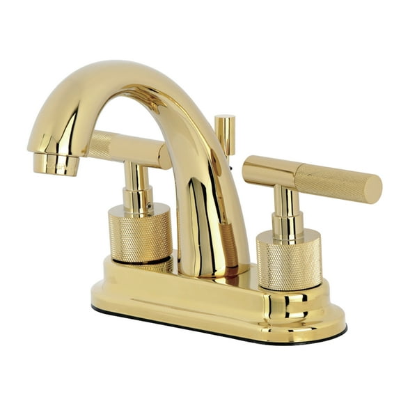 Kingston Brass KS8612KNL Knurled Double-Handle 3-Hole Deck Mount 4-Inch Centerset Bathroom Faucet with Brass Pop-Up in Polished Brass