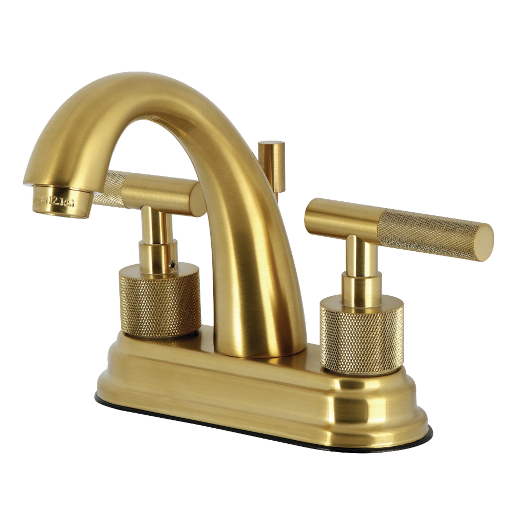 Kingston Brass KS8617KNL Knurled Double-Handle 3-Hole Deck Mount 4-Inch Centerset Bathroom Faucet with Brass Pop-Up in Brushed Brass