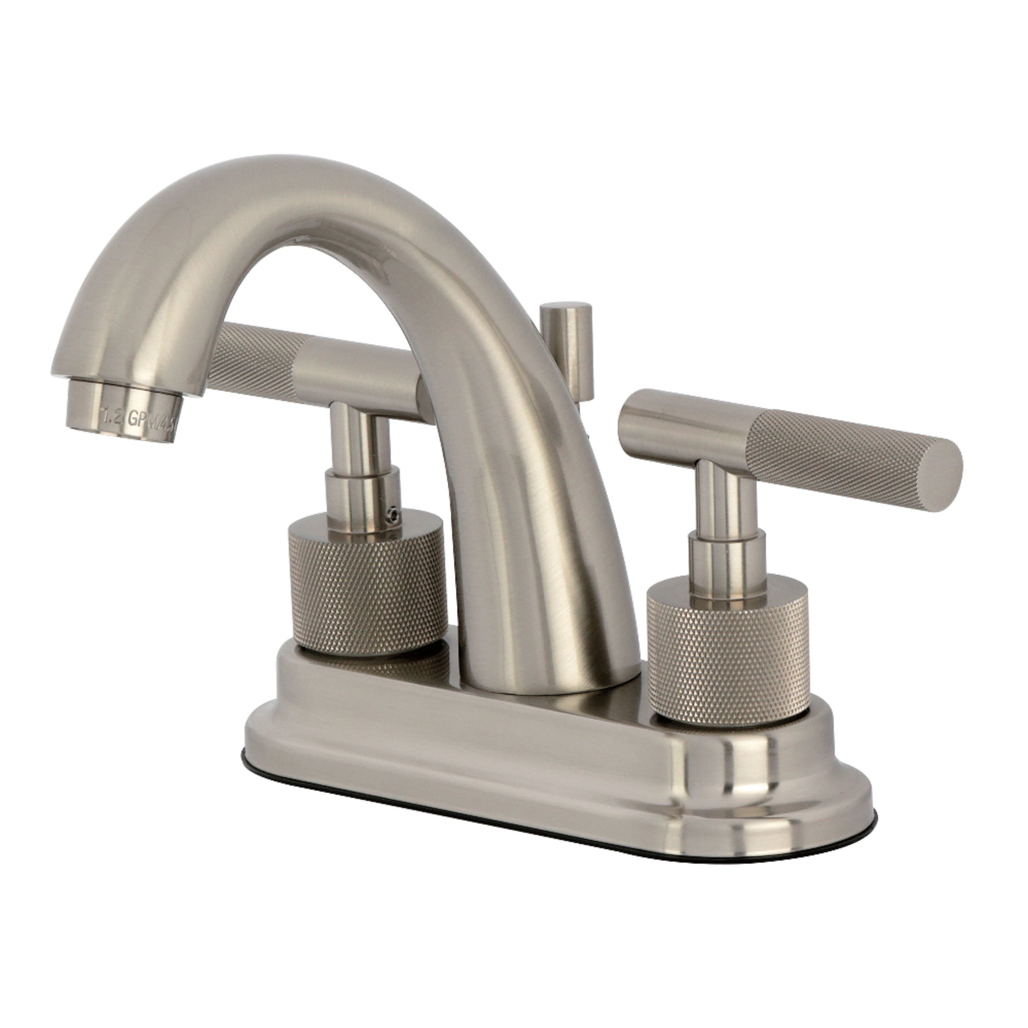 Kingston Brass KS8618KNL Knurled Double-Handle 3-Hole Deck Mount 4-Inch Centerset Bathroom Faucet with Brass Pop-Up in Brushed Nickel