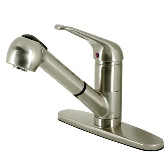 Kingston Brass KS888SN Wyndham Single-Handle 1-Hole Deck Mount Pull-Out Sprayer Kitchen Faucet in Brushed Nickel