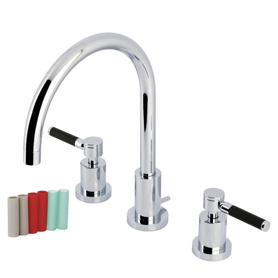 Kingston Brass KS8921DKL Kaiser Two-Handle 3-Hole Deck Mount Widespread Bathroom Faucet with Brass Pop-Up in Polished Chrome