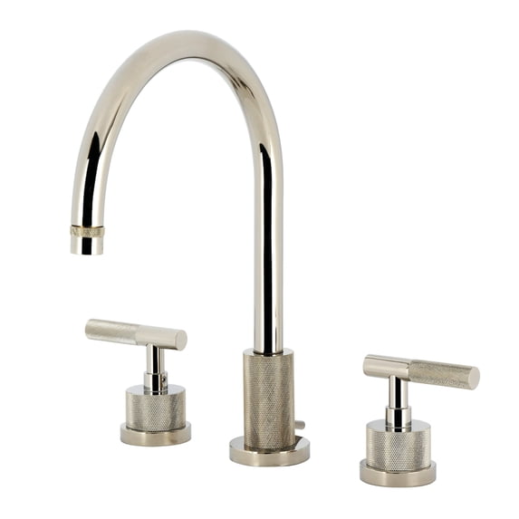 Kingston Brass KS8926KNL Convergent Two-Handle 3-Hole Deck Mount Widespread Bathroom Faucet with Knurled Handle and Brass Pop-Up in Polished Nickel