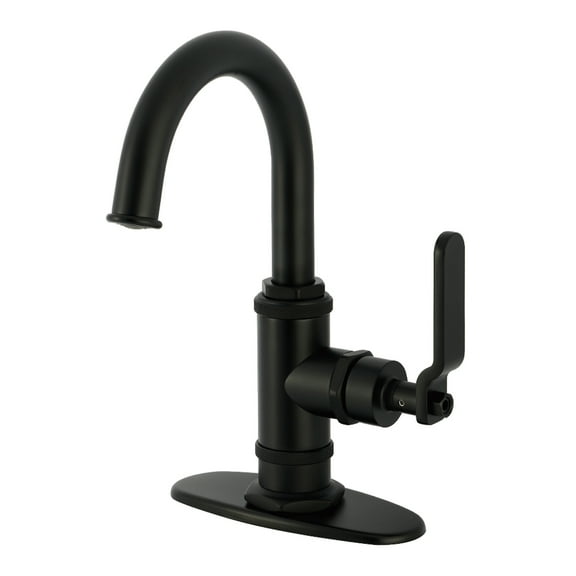 Kingston Brass KSD2210KL Whitaker One-Handle 1-Hole Bathroom Faucet with Deck Plate and Push Pop-Up Drain in Matte Black