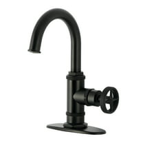 Kingston Brass KSD2210RNX Ostro One-Handle 1-Hole Bathroom Faucet with Deck Plate and Push Pop-Up Drain in Matte Black