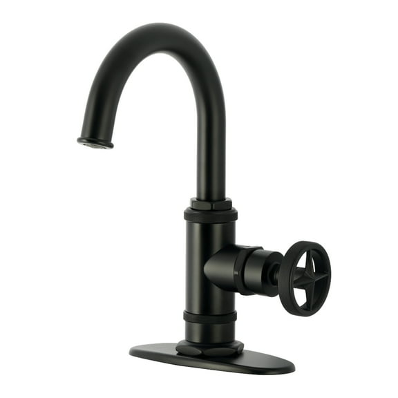 Kingston Brass KSD2210RNX Ostro One-Handle 1-Hole Bathroom Faucet with Deck Plate and Push Pop-Up Drain in Matte Black