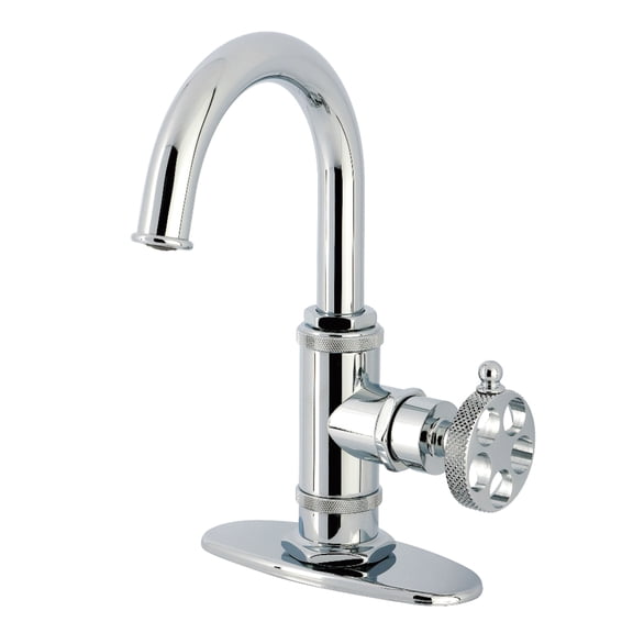 Kingston Brass KSD2211RKX Webb One-Handle 1-Hole Bathroom Faucet with Knurled Handle, Deck Plate, and Push Pop-Up Drain in Polished Chrome
