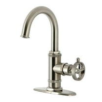 Kingston Brass KSD2218RNK Levante One-Handle Single-Hole Bathroom Faucet with Deck Plate and Push Pop-up Drain, Brushed Nickel