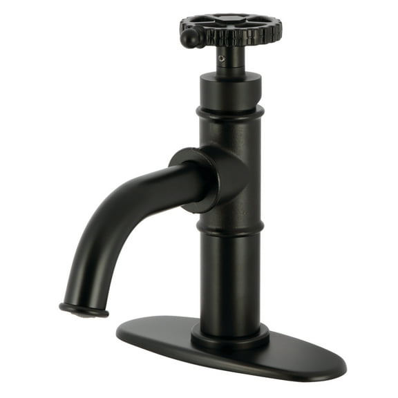 Kingston Brass KSD2820CG Fuller One-Handle Single-Hole Bathroom Faucet with Deck Plate and Push Pop-Up Drain, Matte Black