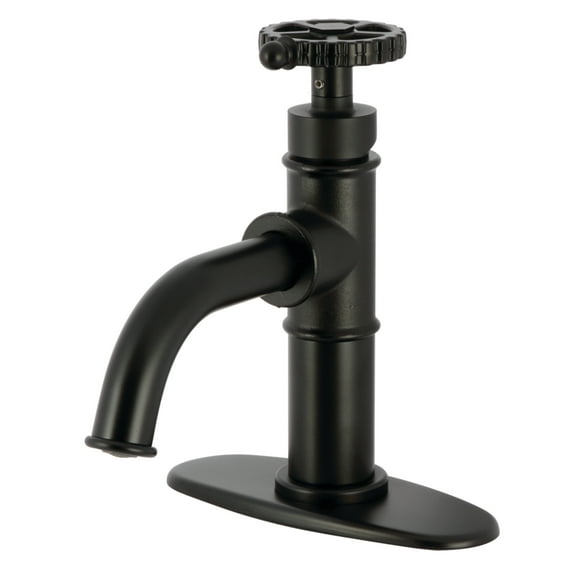 Kingston Brass KSD2820CG Fuller One-Handle Single-Hole Bathroom Faucet with Deck Plate and Push Pop-Up Drain, Matte Black