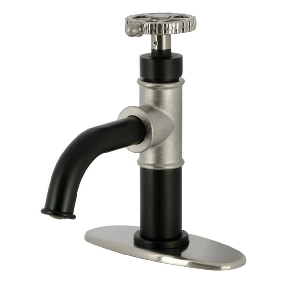 Kingston Brass KSD2828CG Fuller One-Handle Single-Hole Bathroom Faucet with Deck Plate and Push Pop-Up Drain, Matte Black/Brushed Nickel