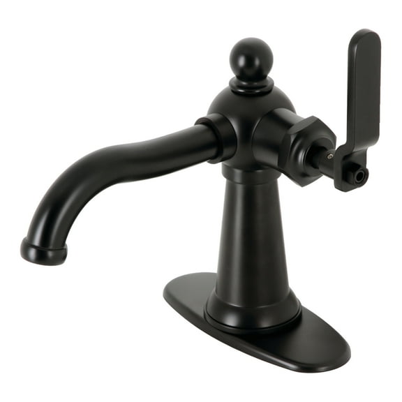 Kingston Brass KSD3540KL Knight One-Handle Single-Hole Bathroom Faucet with Deck Plate and Push Pop-Up Drain, Matte Black