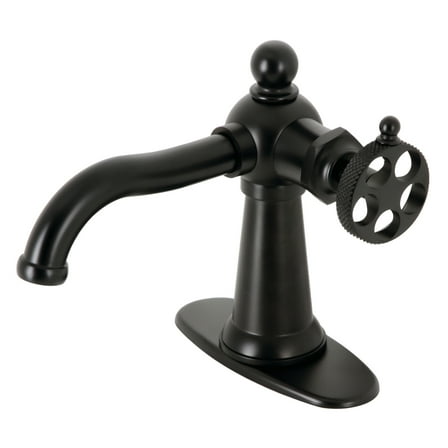 Kingston Brass KSD3540RKX Webb One-Handle Single-Hole Bathroom Faucet with Knurled Handle and Push Pop-Up Drain, Matte Black