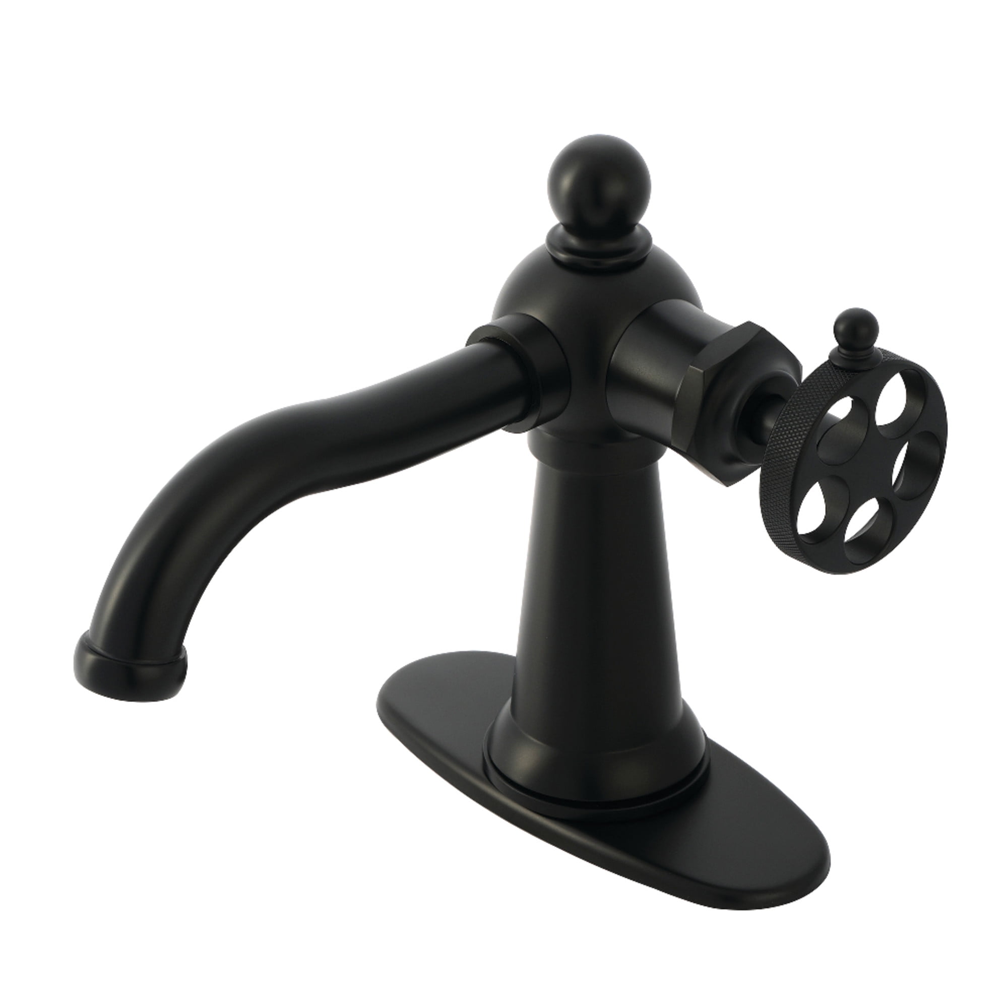 Kingston Brass KSD3540RKZ Wendell One-Handle Single-Hole Bathroom Faucet with Knurled Handle and Push Pop-Up Drain, Matte Black