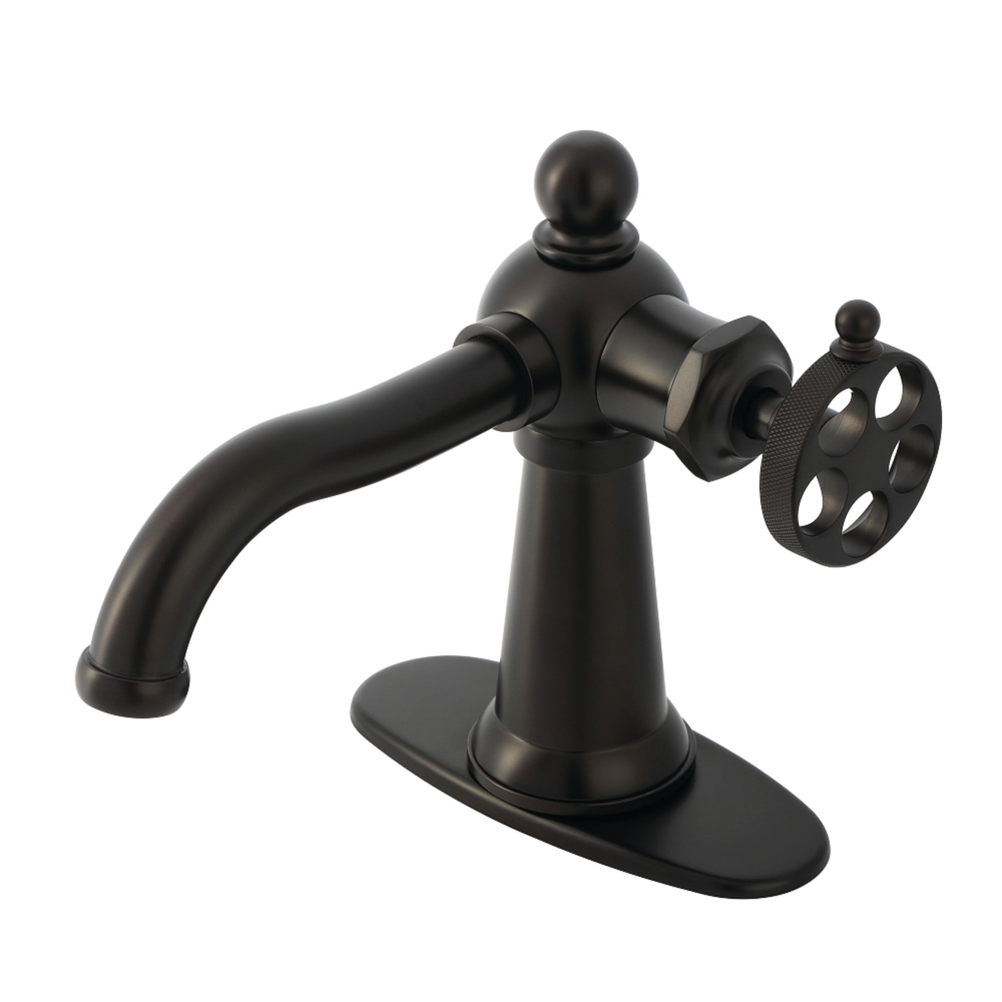 Kingston Brass KSD3545RKZ Wendell One-Handle Single-Hole Bathroom Faucet with Knurled Handle and Push Pop-Up Drain, Oil Rubbed Bronze