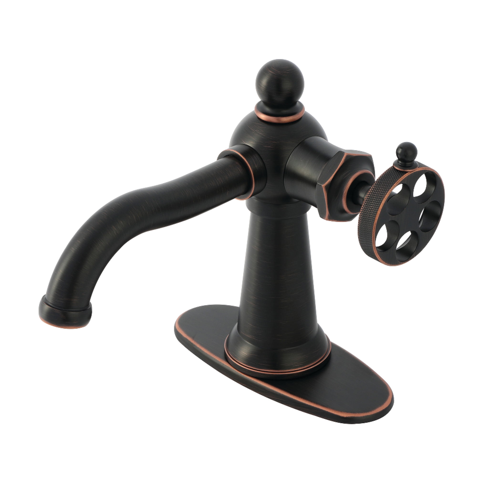 Kingston Brass KSD354RKZNB Wendell One-Handle Single-Hole Bathroom Faucet with Knurled Handle and Push Pop-Up Drain, Naples Bronze