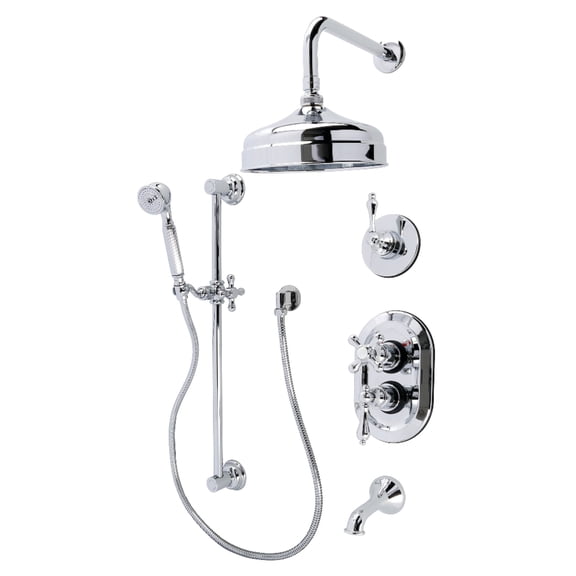 Kingston KSK36310AL Restoration Thermostatic Tub and Shower System in Polished Chrome