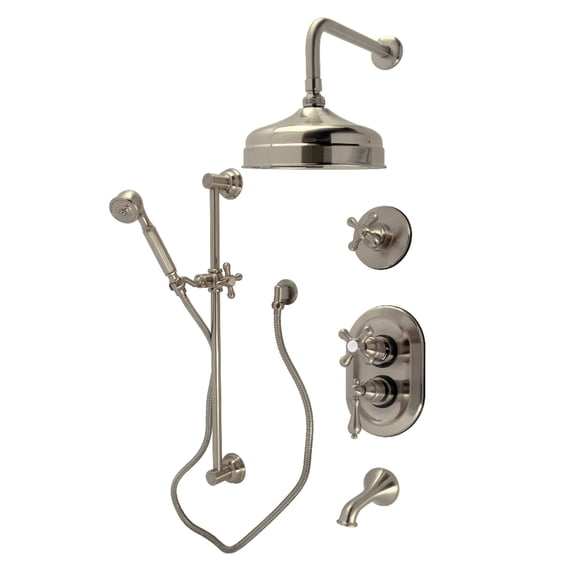 Kingston KSK36380AX Restoration Thermostatic Tub and Shower System in Brushed Nickel