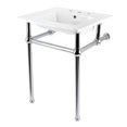 thumbnail image 1 of Kingston Brass KVBH25227W8B1 Templeton 25" Ceramic Console Sink with Brass Legs (8-Inch, 3-Hole), White/Polished Chrome, 1 of 4