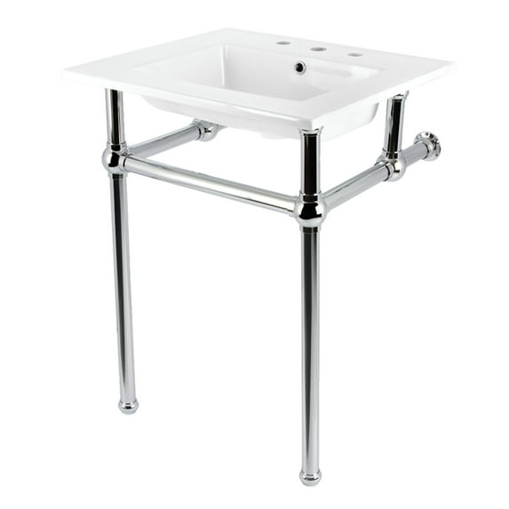 Kingston Brass KVBH25227W8B1 Templeton 25" Ceramic Console Sink with Brass Legs (8-Inch, 3-Hole), White/Polished Chrome