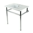 thumbnail image 1 of Kingston Brass KVBH31227W8B1 Templeton 31" Ceramic Console Sink with Brass Legs (8-Inch, 3-Hole), White/Polished Chrome, 1 of 8