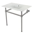 thumbnail image 1 of Kingston Brass KVBH37227BN Templeton 37" Ceramic Console Sink with Brass Legs (1-Hole), White/Brushed Nickel, 1 of 6