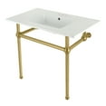 thumbnail image 1 of Kingston Brass KVBH37227W4BB Templeton 37" Ceramic Console Sink with Brass Legs (4-Inch, 3-Hole), White/Brushed Brass, 1 of 6