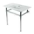 thumbnail image 1 of Kingston Brass KVBH37227W4C Templeton 37" Ceramic Console Sink with Brass Legs (4-Inch, 3-Hole), White/Polished Chrome, 1 of 8