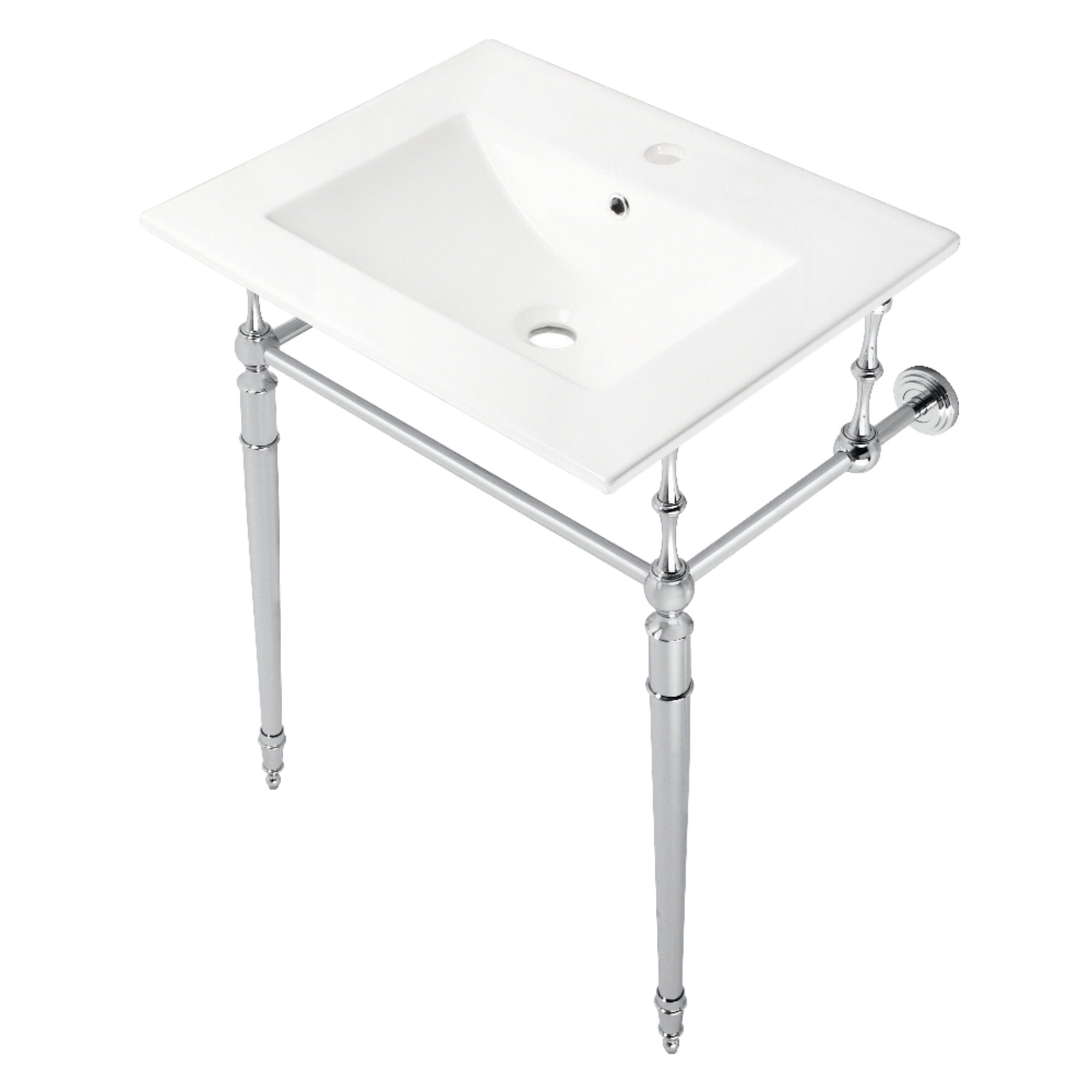 Kingston Brass KVPB24187W1CP Edwardian 24" Ceramic Console Sink with Brass Legs (1-Hole), White/Polished Chrome
